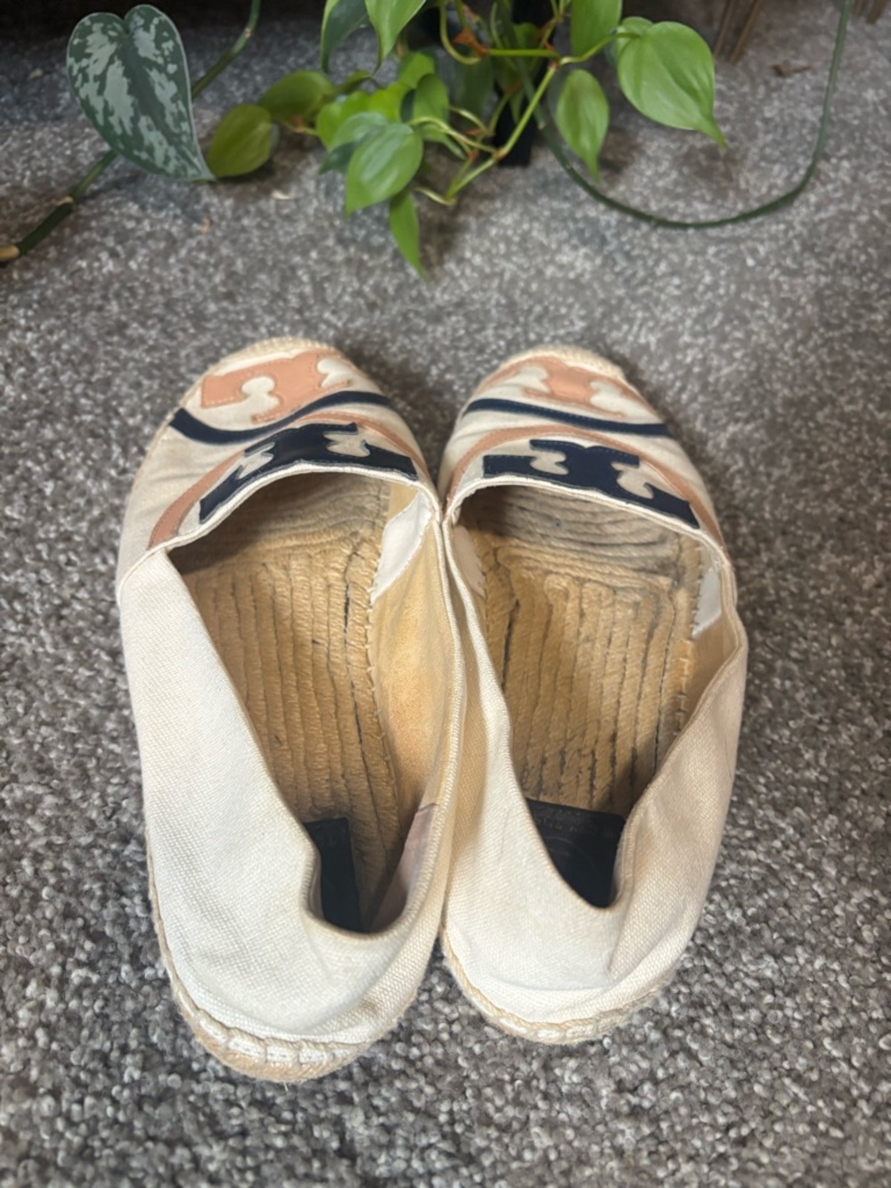Tory Burch Cream Espadrille Flats with Navy & Tan Accents - Picture 4 of 5